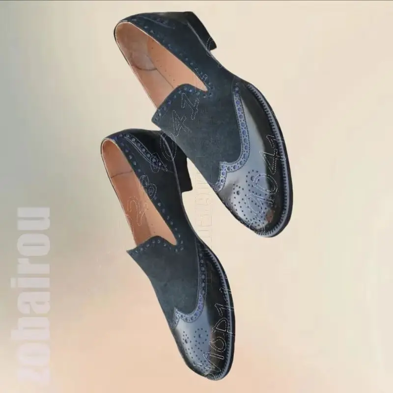 

Gray Carving Design Patchwork Penny Loafers Fashion Slip On Men Shoes Luxurious Handmade Party Banquet Dating Men Casual Shoes