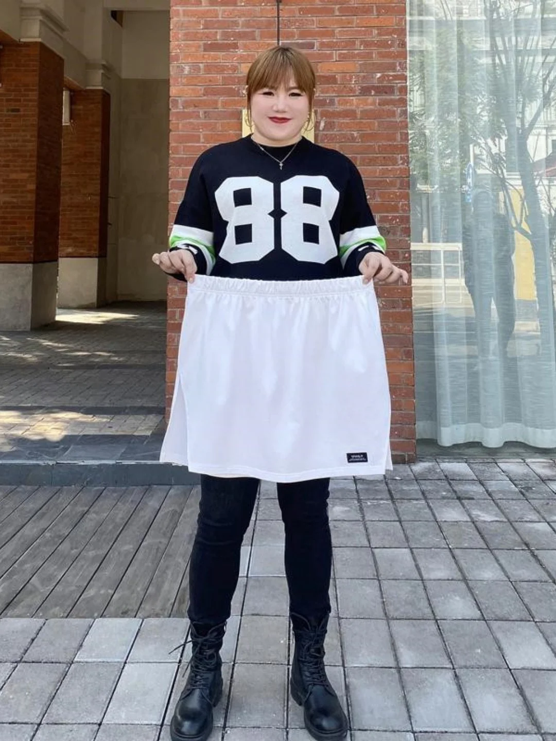 

plus Size A-Line Skirt Color Fake Hem Anti-Light Casual High Waist Elastic Waist for Autumn Winter Faion