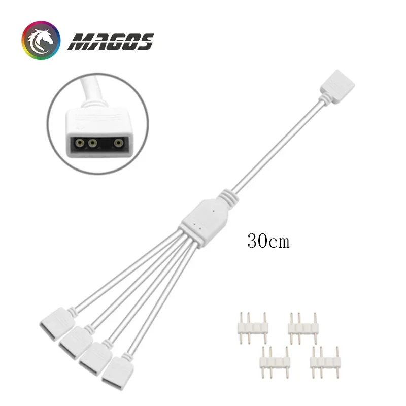 12V 4Pin 5V 3Pin ARGB LED Cable Connector 1 To 1 2 3 4 Needles Power Splitter Cable For PC Motherboard AURA Tape,White/ Black