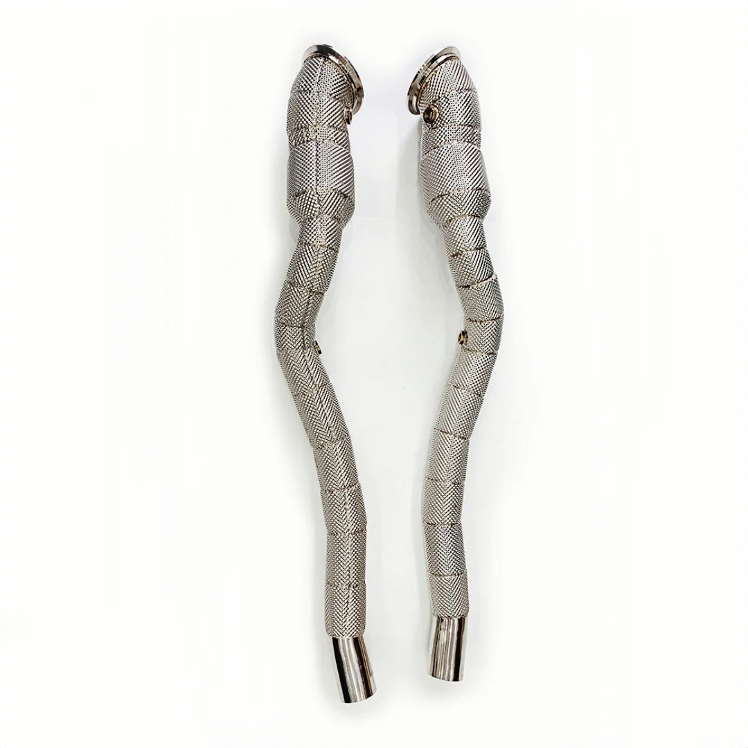 For DEX Stainless Steel 1.5mm Thick Smooth Finish High Flow Exhaust Downpipe with Heat Shield for 2012-2017 Ferrari F12 6.3 V12