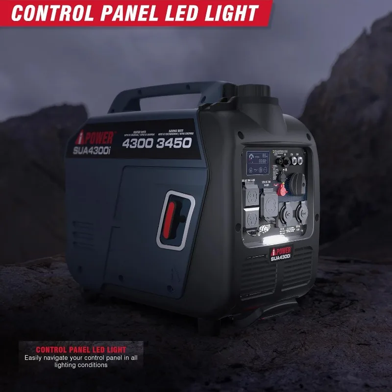 A-iPower Portable Inverter Generator Gas, 4300W RV Ready, EPA & CARB Compliant CO Sensor