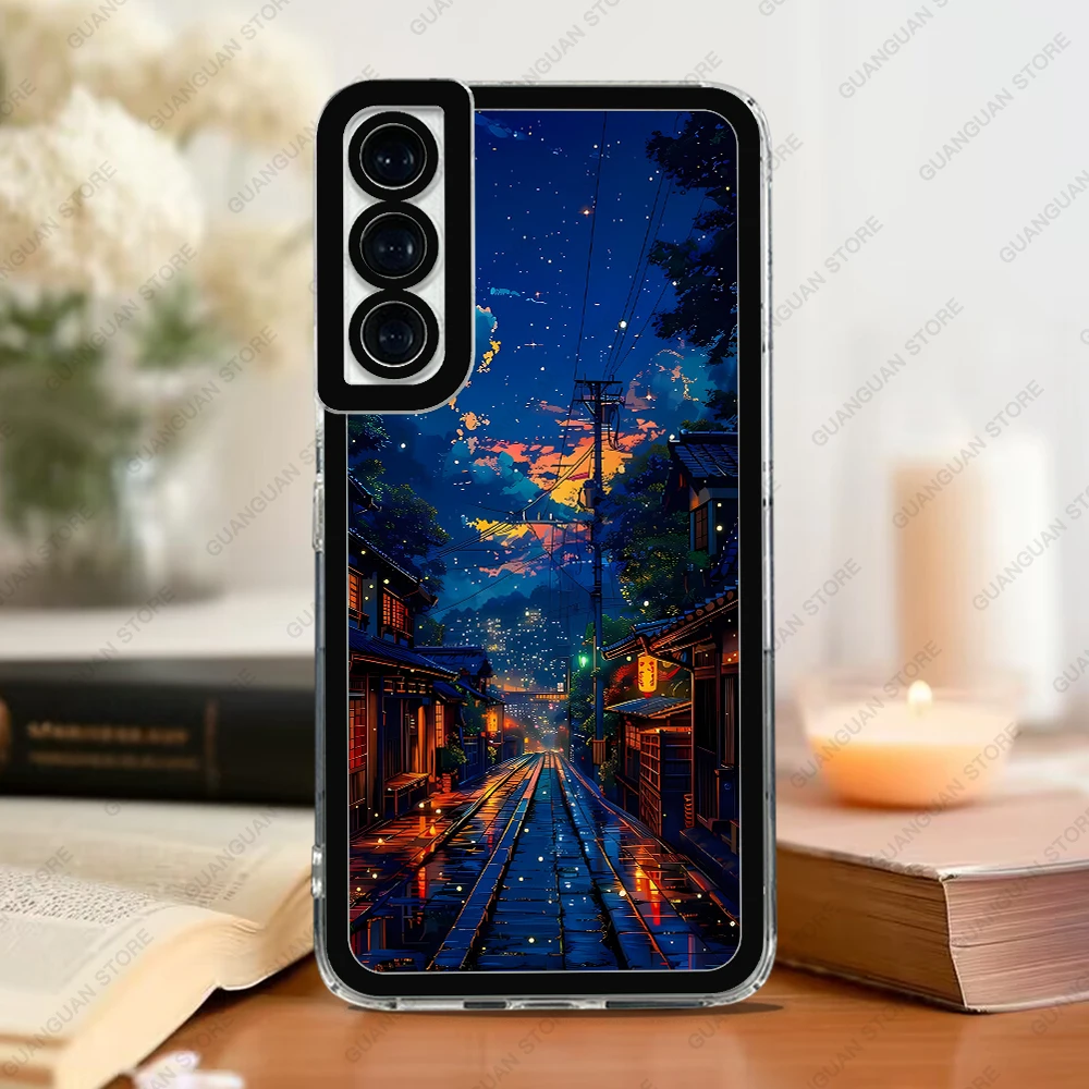 Phone Case For Samsung Galaxy A13 A14 A22 A24 A50 A31 A32 A33 A34 A51 A52 A53 A54 A71 A72 A73 Soft Cover Japanese Night Scene