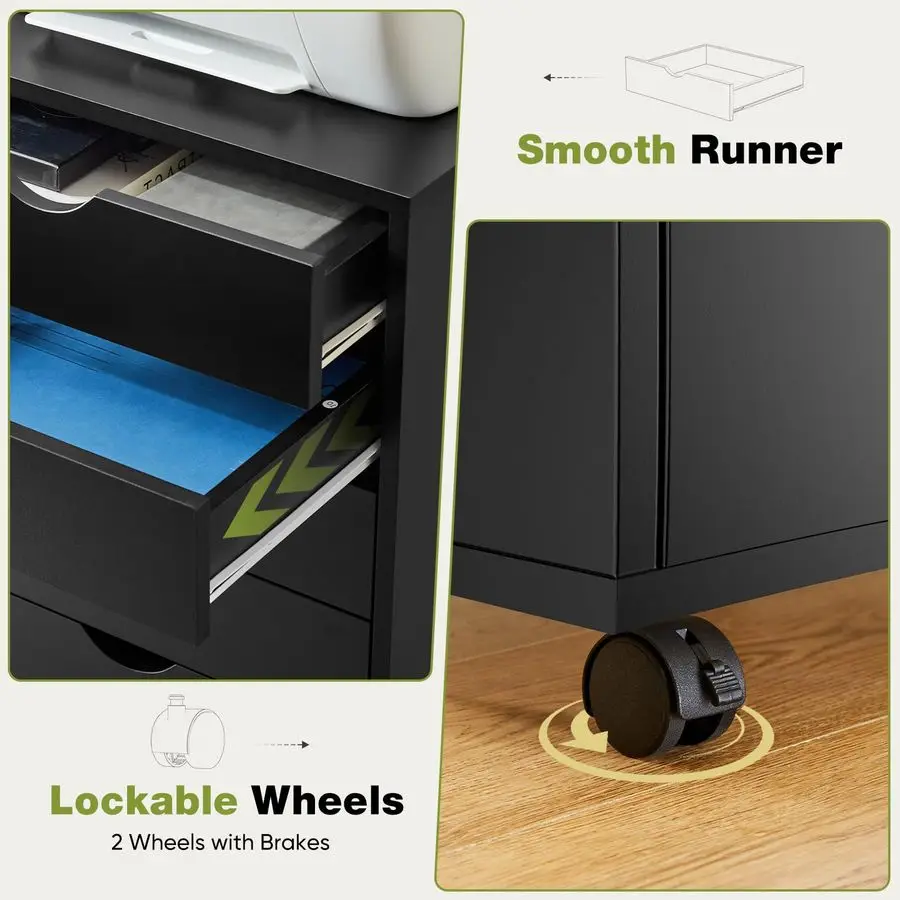 Komoda z 5 szufladami, mobilna szafka do przechowywania, mała drewniana komoda na kółkach, meble do organizacji pomieszczeń, do biura, domu, czarne drewno