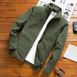 Chaqueta polar de montaña para hombre, cortavientos térmico Polartec, color verde militar, talla grande 4XL