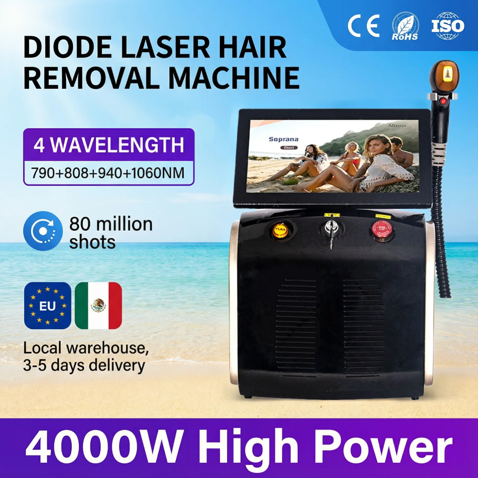 

High-end 4 Wavelength Alexandrite 808nm Diode Laser Hair Removal Machine Permanent Laser Hair Removal Diode Remove Hair MACHINE