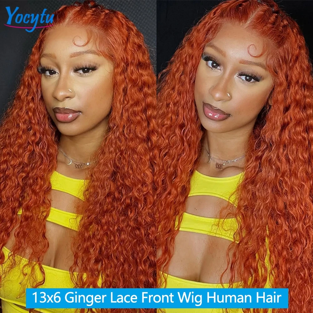 Ingwer-Perücke mit Spitzenfront, Echthaar, 200 % Dichte 350 # HD Lace Frontal Perücke 13x6 Wasser Lockiges Echthaar Perücke Transparente HD Lace Perücke – Detail 1