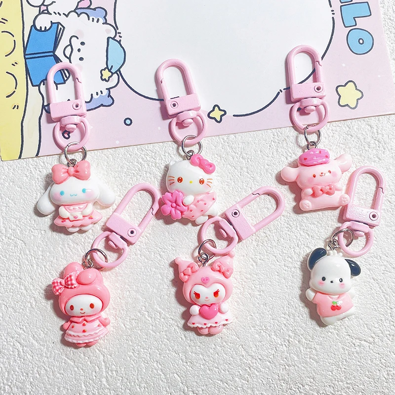 

1 шт. брелок для автомобиля розовый Sanrio аниме брелок Hello Kitty Melody Kuromi Cinnamoroll Мультяшные куклы экшн-фигурки модели сумки кулон