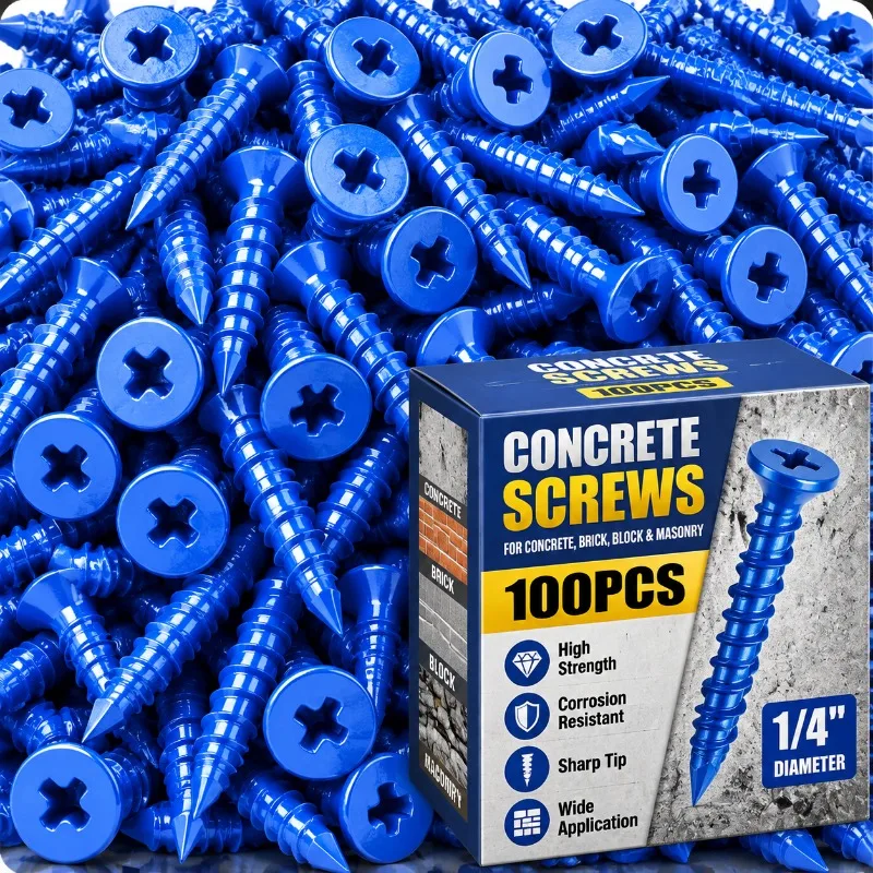 Concrete Screw Anchor Blue Flat Head Phillips Masonry Screws High Low Thread Carbon Steel Fastener for Brick Block Cement Wall