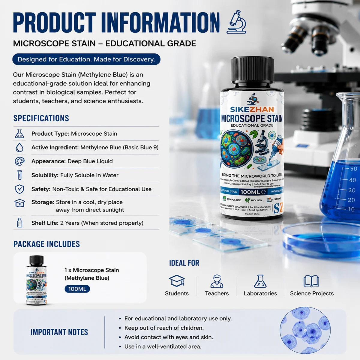 Picture 7: 100ml Microscope Stain Educational Grade Biological Specimen Staining Dye Solution for School Lab Biology Teaching Science Study