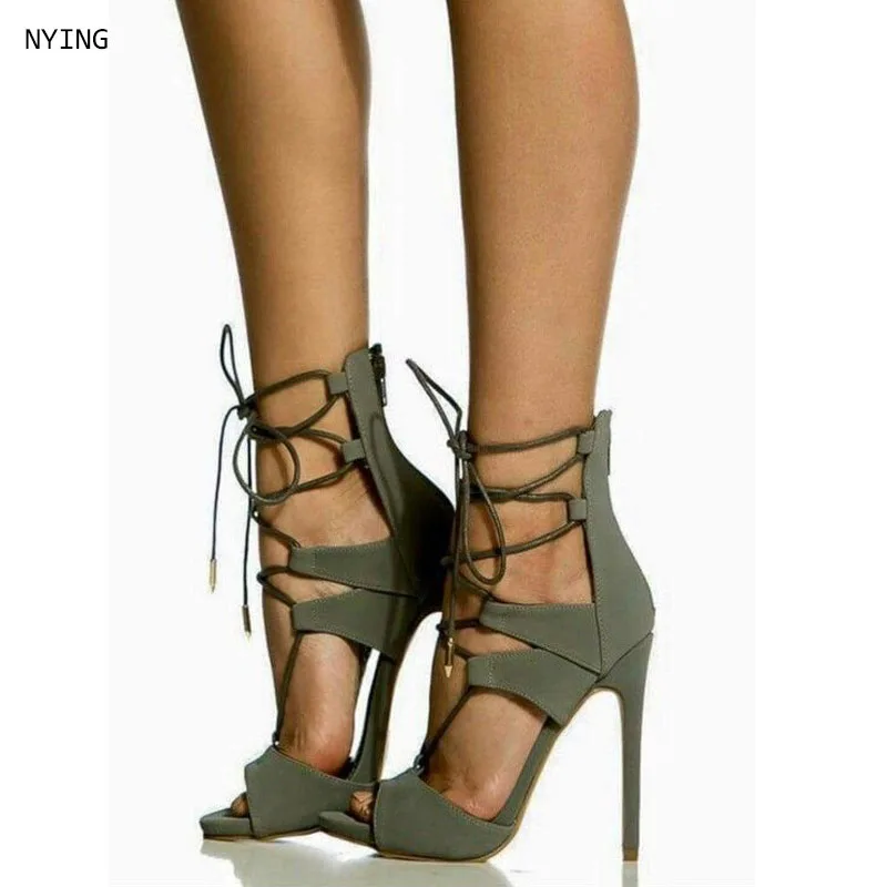 

Women High Heels Sandals 2025 Summer Rome Gladiator Lace-up Evening Party Dress Lady Shoes 44