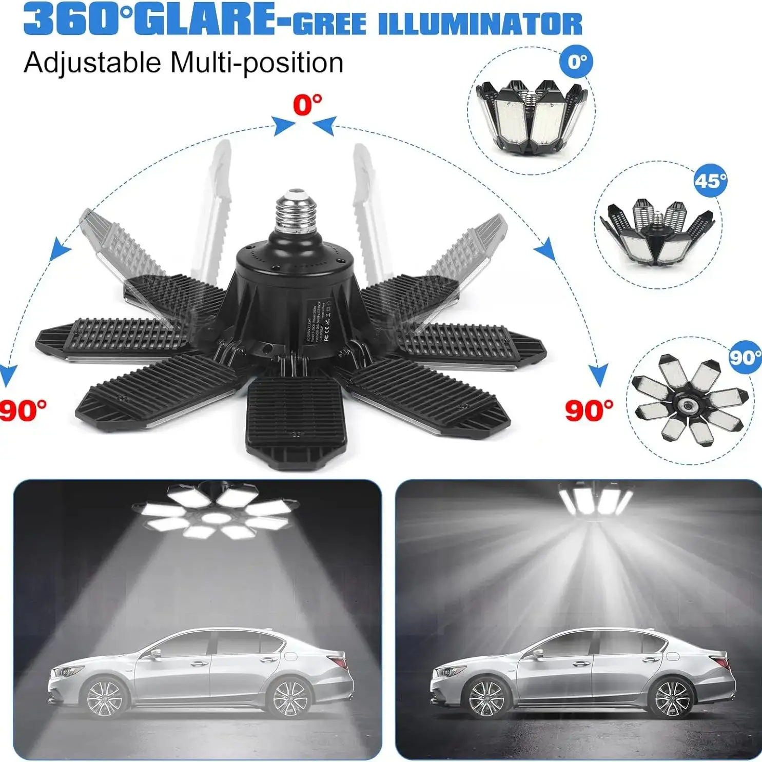 Deformable LED Garage Lamp With 8+1 Panels Super Bright Ceiling Bulbs Screw In E26/E27 Base(not include) for Warehouse Lighting