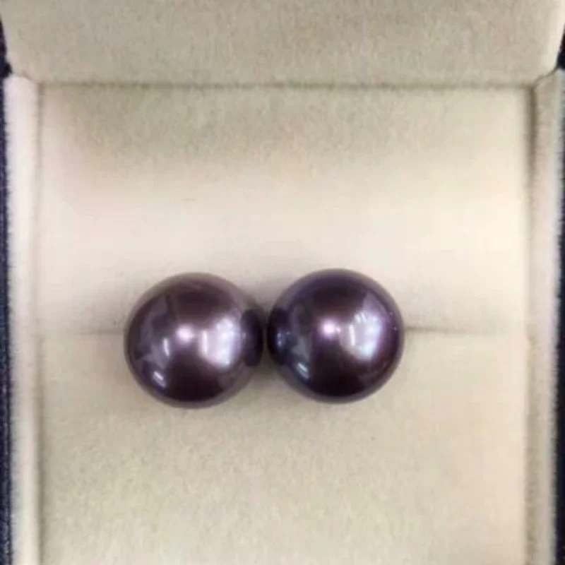 

Huge charming Pair of 11mm natural sea genuine purple round good luster loose pearl jewerly