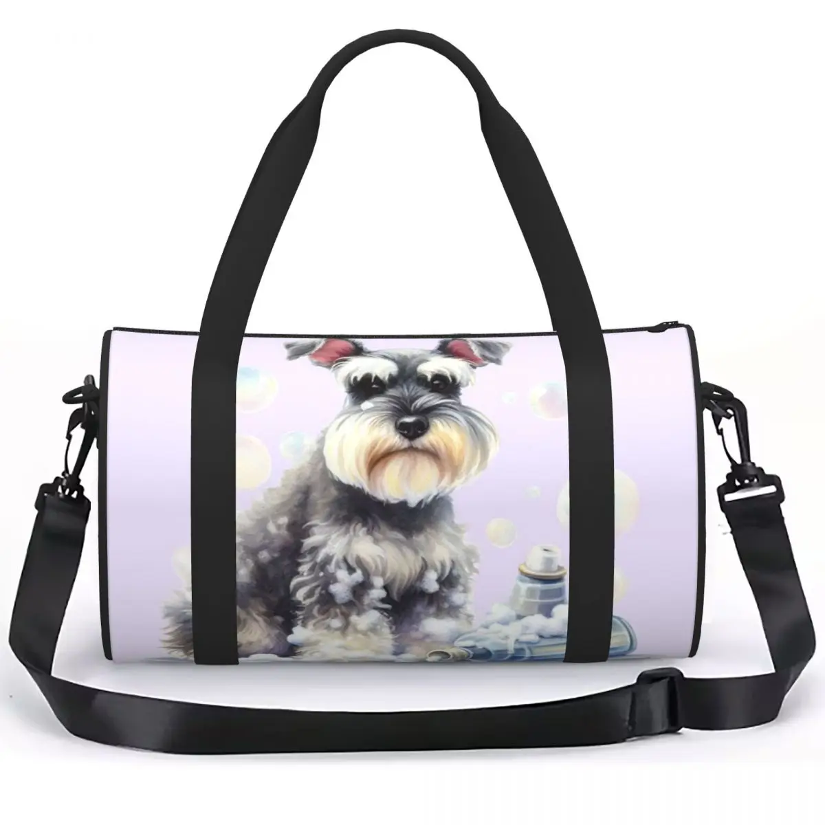 Miniature Schnauzer Bath With Bubbles Luggage Bag Multi-Functional Duffle Tote Bag Handbags Gym Bags Fitness Bag for Boys Girls