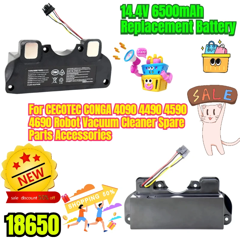 

14.4V 6500mAh Replacement Battery 18650 for CECOTEC CONGA 4090 4490 4590 4690 Robot Vacuum Cleaner Spare Parts Accessories