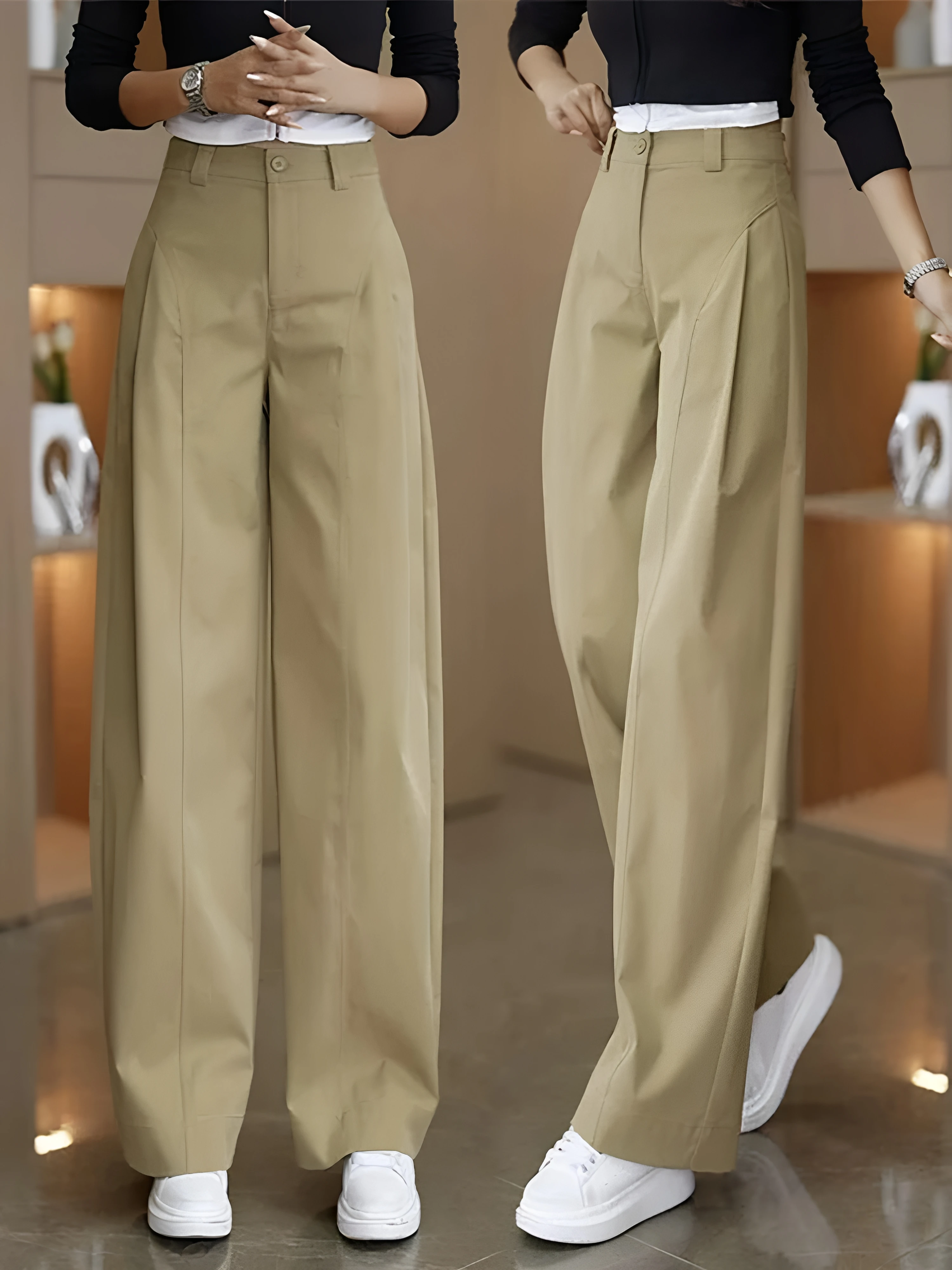 Fall 2026 Women's High Waist Wide Leg Pants Pleated Loose Slim Accordion Pants Narrow Version Casual Straight Leg Trousers