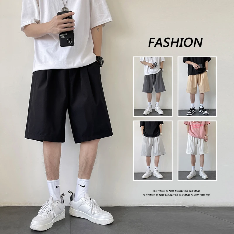 

Summer Pure Color Men's Ice Silk Short Pants Loose Fit Sporty Quick Dry Five-Quarter Straight Leg Casual Wide Briefs