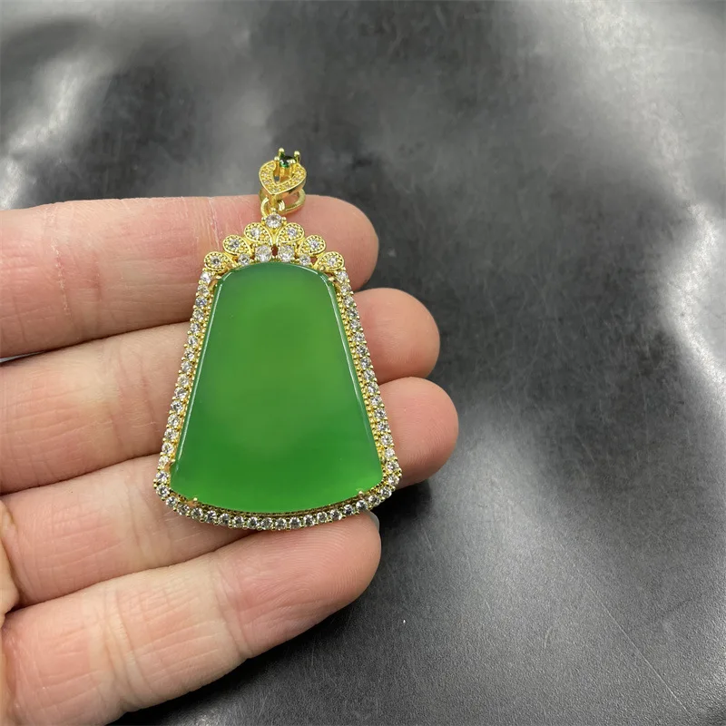 Cheap Jade Inlaid Red Agate Trapezoid Green Chalcedony Tranquility and Peace Plate Pendant Sweater Chain Jade Pendant