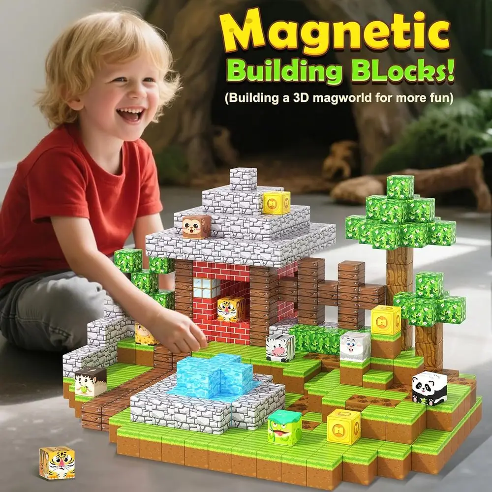 Magnetic Building Blocks - World Animals Edition for Kids, STEM Toys for Ages 3-8, Ideal Gift for Toddlers' Sensory & Constructi