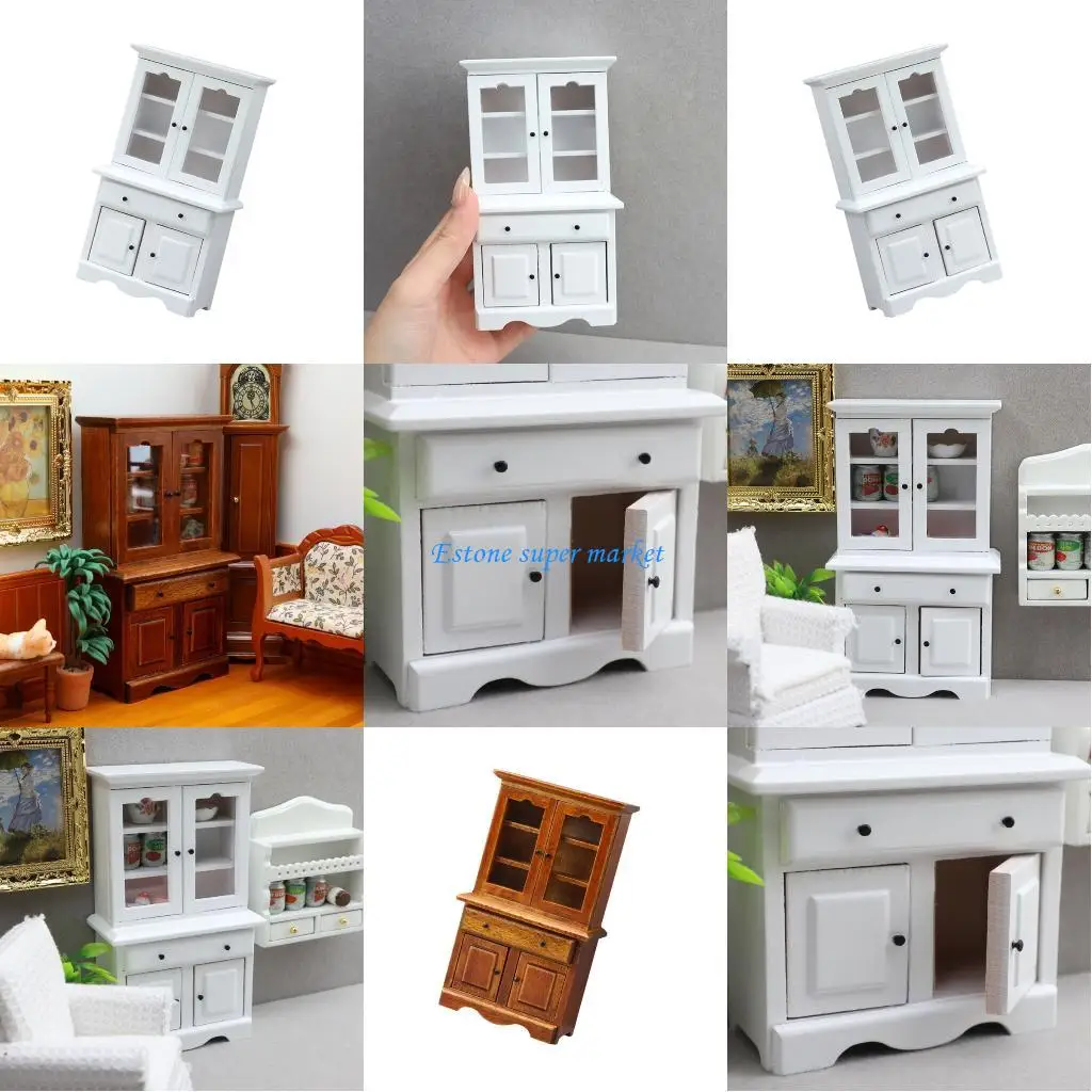 

090B Doll House Furniture Kitchen Storage Cabinet Model Figurine With Functional Door and Drawer for Scene Setting Furnishing