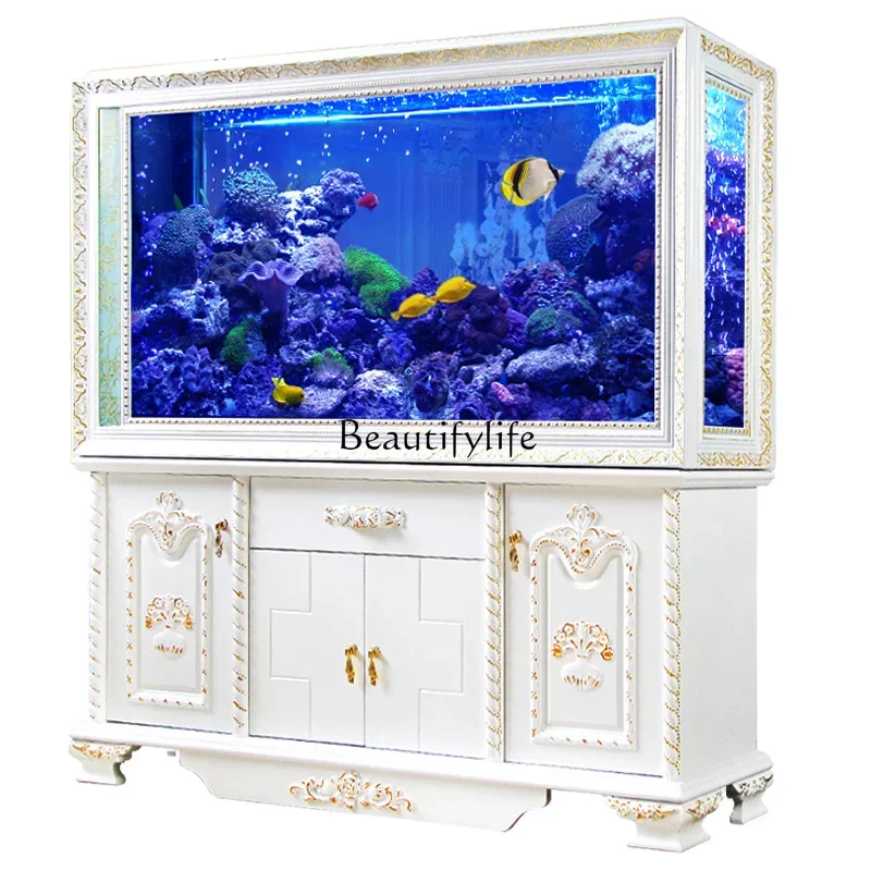 

European-Style Golden Dragon Fish Tank Ecological Living Room Entrance Screen Aquarium Landscape Home Floor