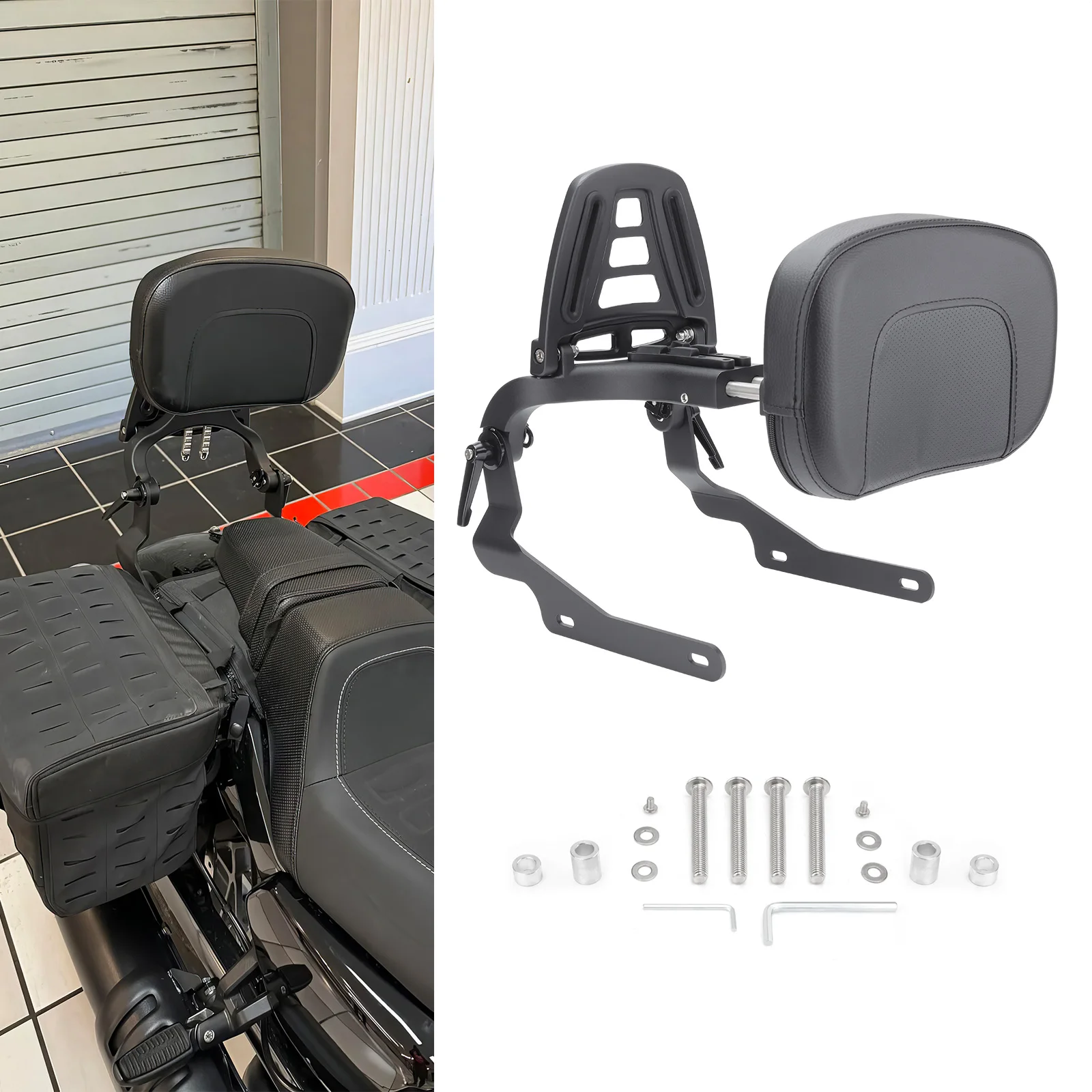 Multi-Purpose Passenger Driver Backrest + Luggage Rack + Mount Kit for Harley Nightster RH 975 Special RH975S 2022 2023 2024