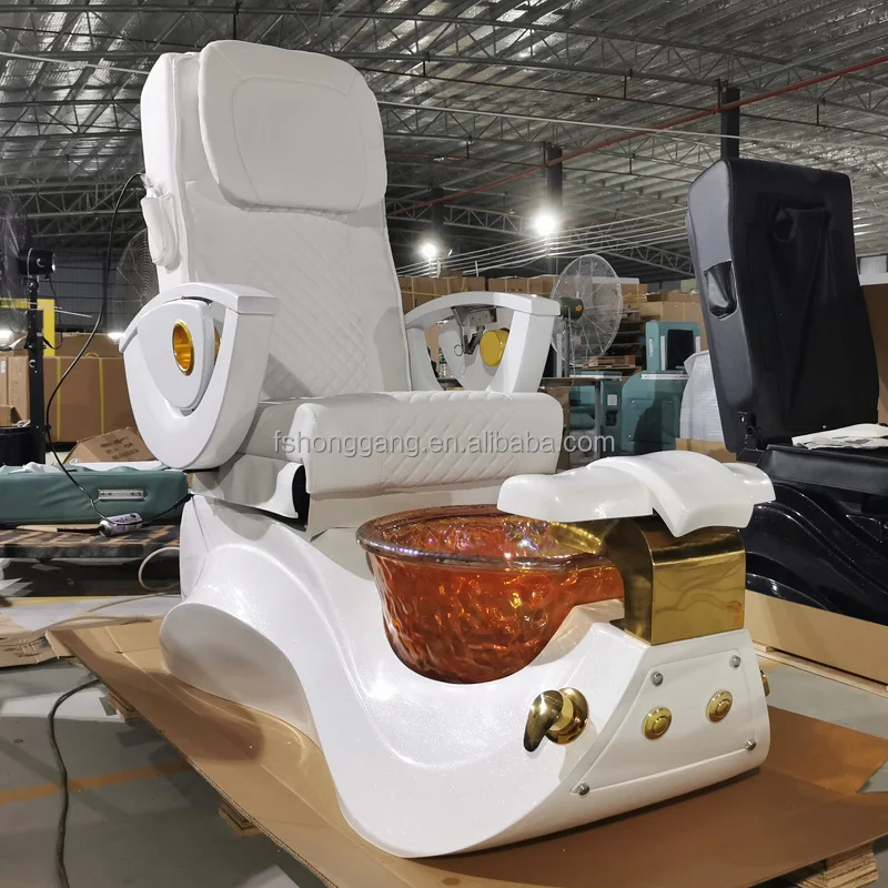 Luxury gold pedicure chair with acrylic base electric reverse drainage pump can be customized color for salon