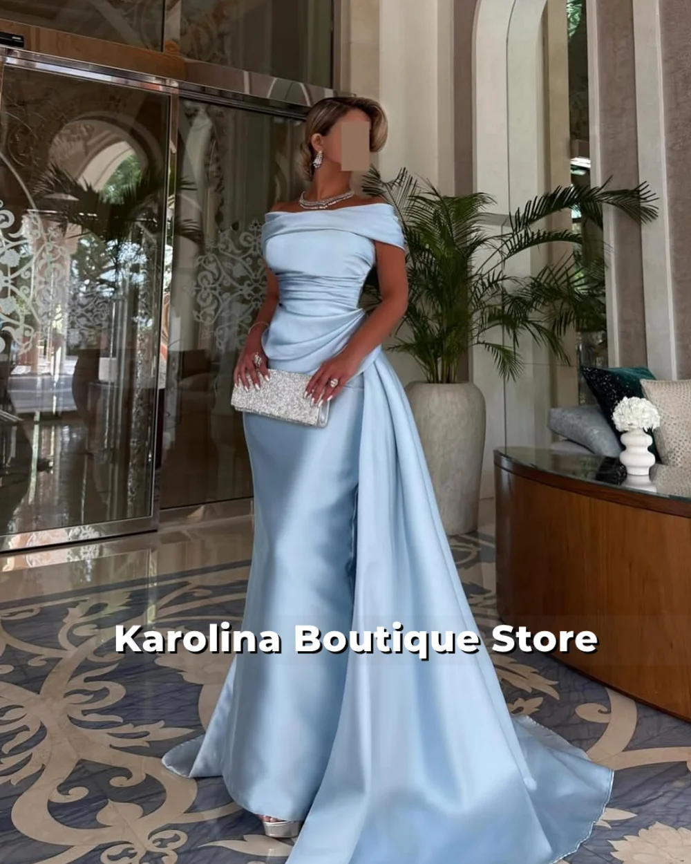 

Blue Off The Shoulder Dubai Evening Dresses With Train Mermaid Luxury Dress Woman 2026 robes de soirée Customized