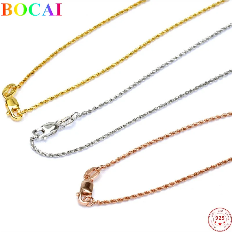 BOCAI S925 Sterling Silver Necklace 2022 New Fashion Three Colors 3.5mm Wtist Weaven-Chain Argentum Neck Jewelry for Women Men