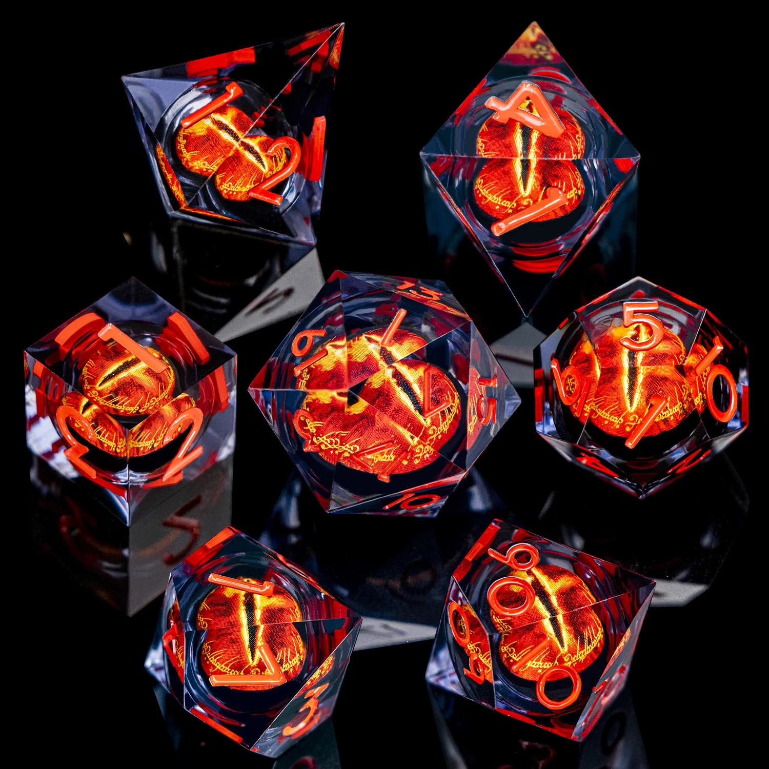 7 قطعة تدفق السائل الأساسية عين Sauron D20 Dnd حافة حادة الراتنج مجموعة نرد D و D الزنزانة والتنين لعب الأدوار ألعاب D & D النرد