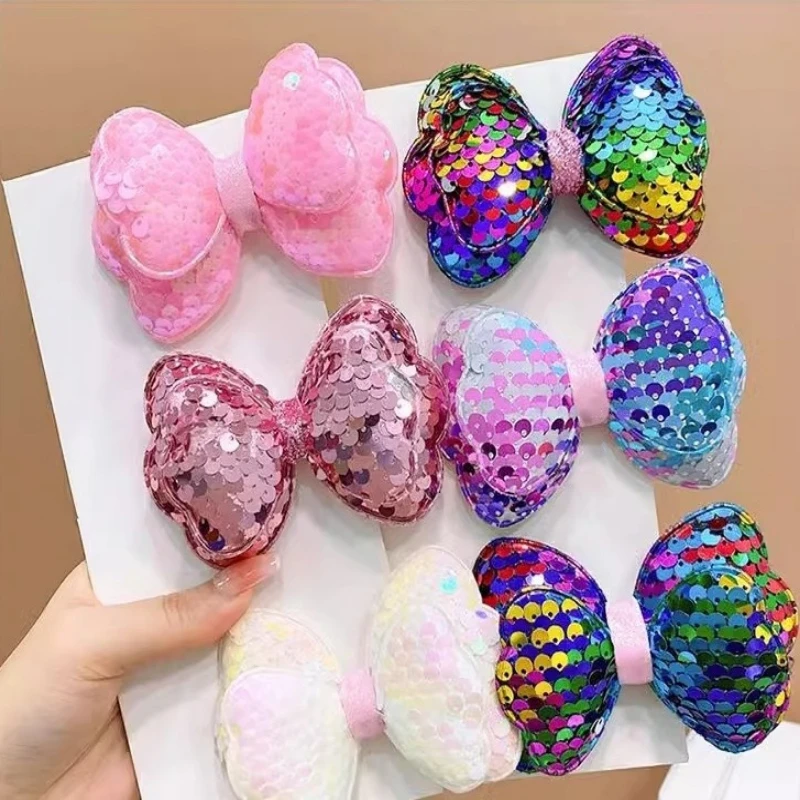1Pc Laser Sequin Glitter Big Bow Hair Clips for Girl Kids Cute Kawaii Princess Fairy Hairpin Fashion Accessories Gradient Colors