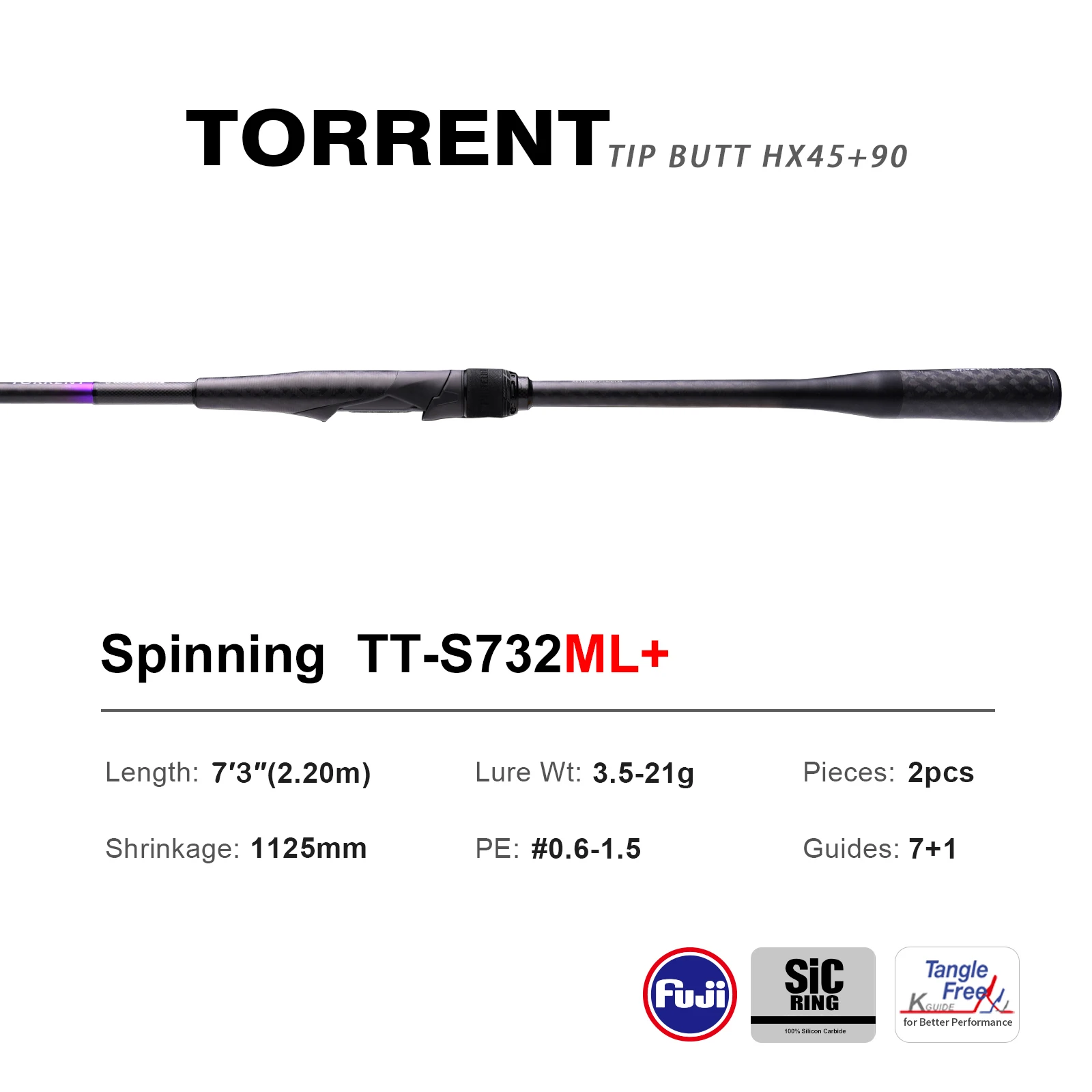 PURELURE NEW TORRENT Spinnrute für Barsch, 8ft 9ft F-Aktion, High-Carbon, Weitwurf, mit Fuji SIC Guides, für Süß- und Salzwasser