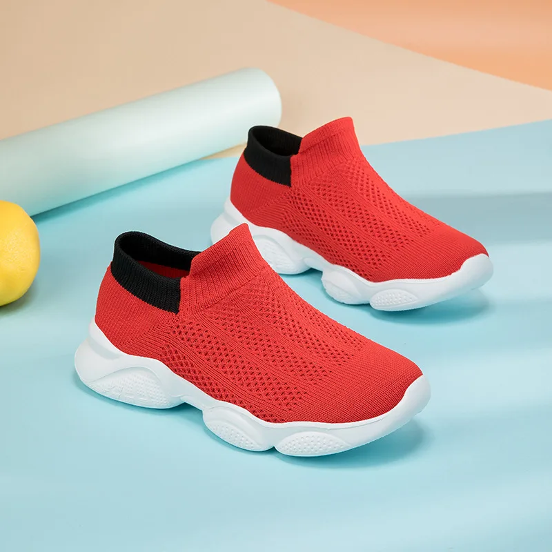 

2025 Ultralight Knitting Sneakers Kid Breathable Soft Slip-On Kids Running Shoes Non-Slip Platform Sock Sneakers For Children