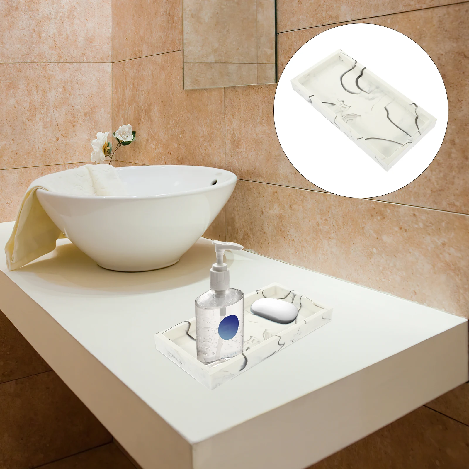 

Marble Grain Tray Home ganizing Creative Jewelry Sundries Bathroom Storage White Ink Pattern Smooth Surface Practical