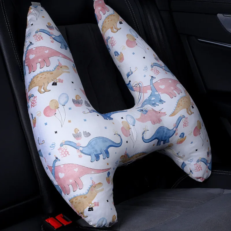 HOVCEH Coussin Voyage Enfant 2-en-1 Oreiller Dinosaure - Support Nuque Voiture Avion Bleu Marine