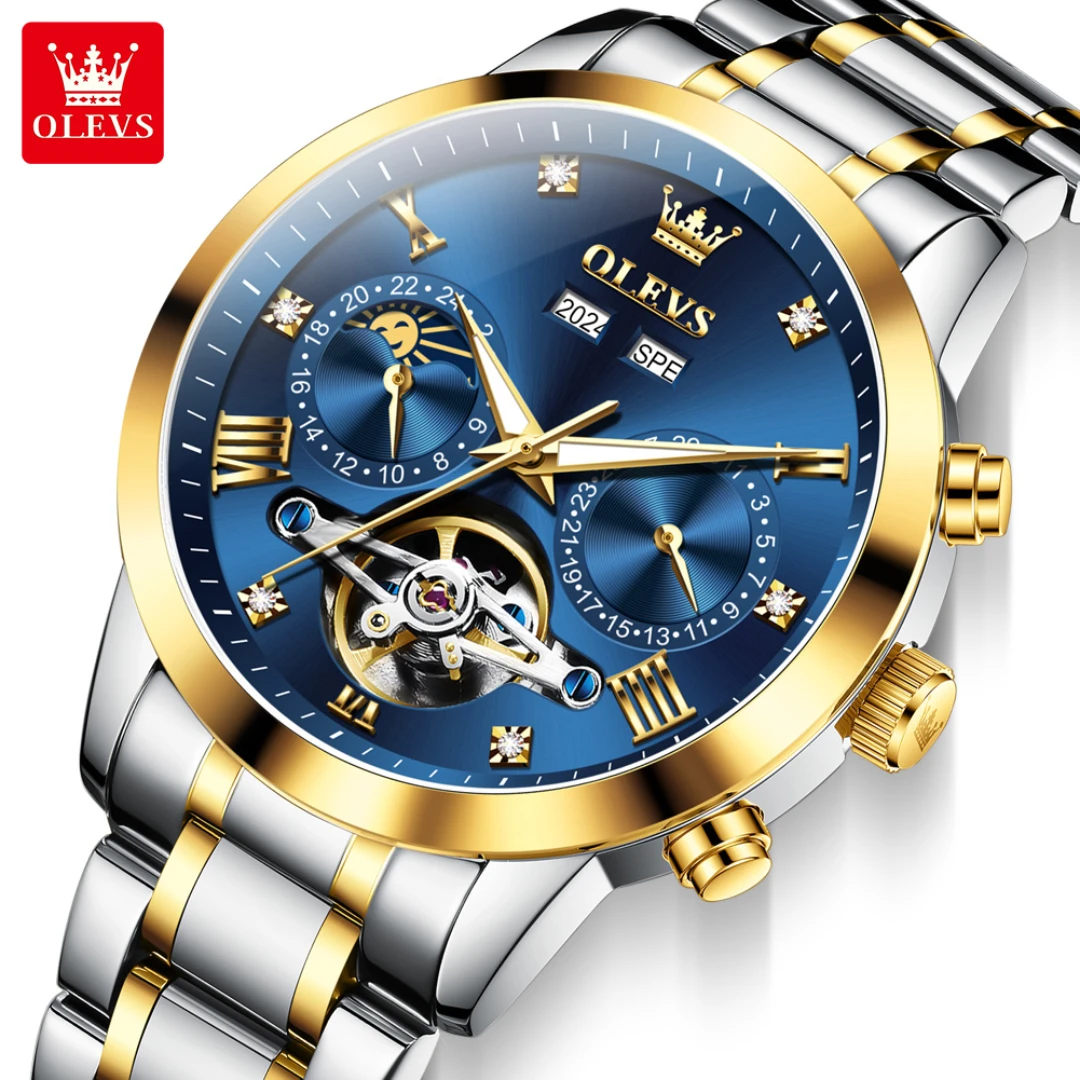 

OLEVS 7029 Fashion Mechanical Watch Gift Stainless Steel Watchband Round-dial Wristwatch