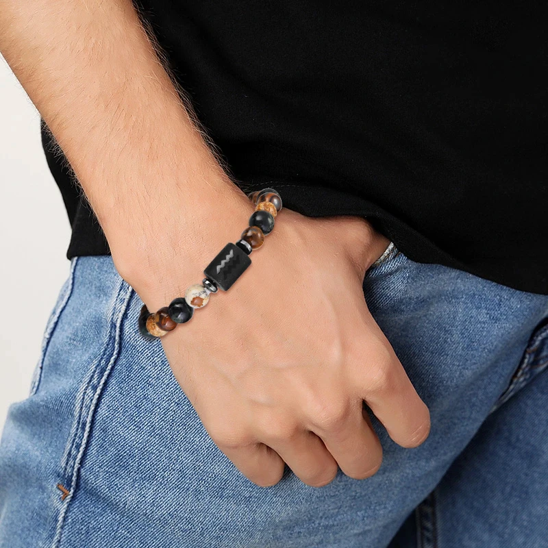 12-Zodiac Armbanden Natuursteen Kanker Maagd Leeuw Weegschaal Armband Koppels Vriendschap Geschenken Armbanden Sieraden pulsera hombre