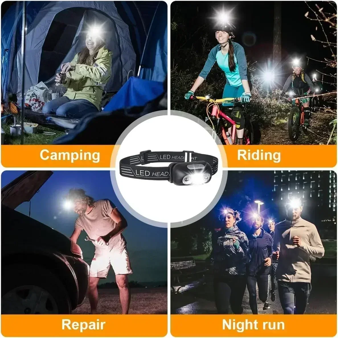 Sensor LED Headlamp, Portable Rechargeable Head Torch Light for Camping & Night Reading, Hands-Free Working LED Headlamp