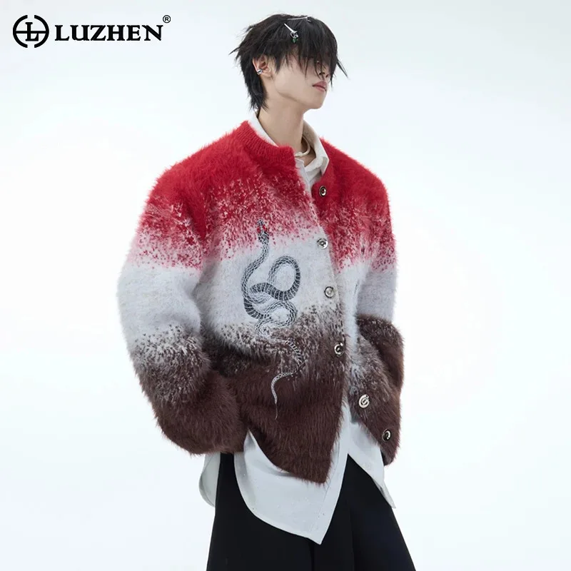 

LUZHEN Stylish Mink End Imitation High Gradient Luxury Color Sweater Cardigan Knitted Loose Handsome Men Fleeced Clothing JY5459