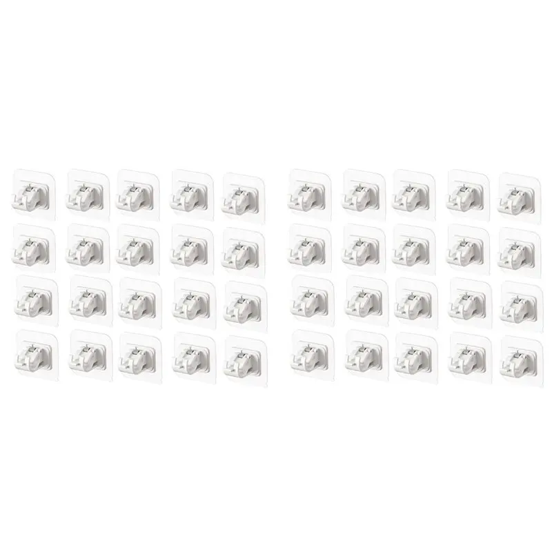 A95I-40Pcs Self Adhesive Curtain Bracket Holder Rod Hooks Wall Curtain Hanging Fixed Clip Adjustable Storage Hooks Clamp-A