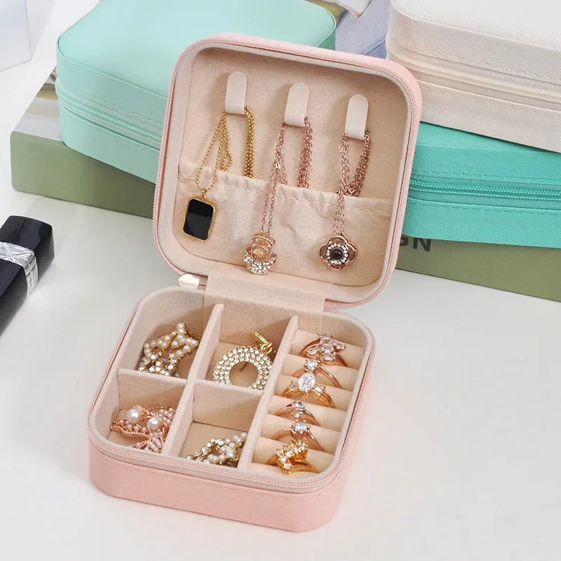 1 Pc Portable Travel Mini Jewelry Box Leather Jewelry Ring Necklace Organizer Case Storage Gift Box Girls Women