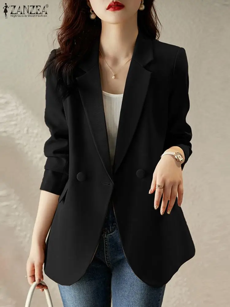 ZANZEA-Blazer Vintage de manga larga para mujer, chaquetas de oficina OL con cuello de solapa, trajes sólidos a la moda, abrigos elegantes con