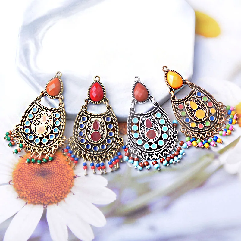 8 Stück Quasten-Ohrringe Boho-Verbinder Zinklegierung Vintage-Stil Ohranhänger Schmuckanhänger – Detail 6