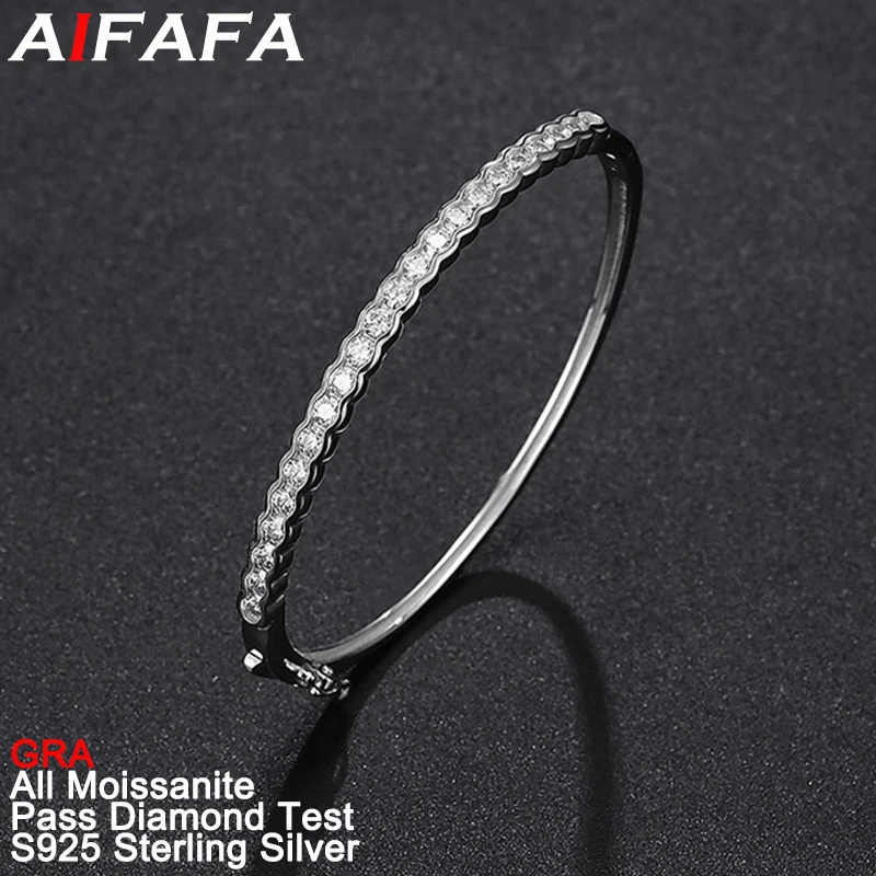 AIFAFA 2.2 carati All Moissanite Bangle per le donne S925 argento puro 3mm Moissanita bracciale regali gioielli Pass Diamond Test GRA