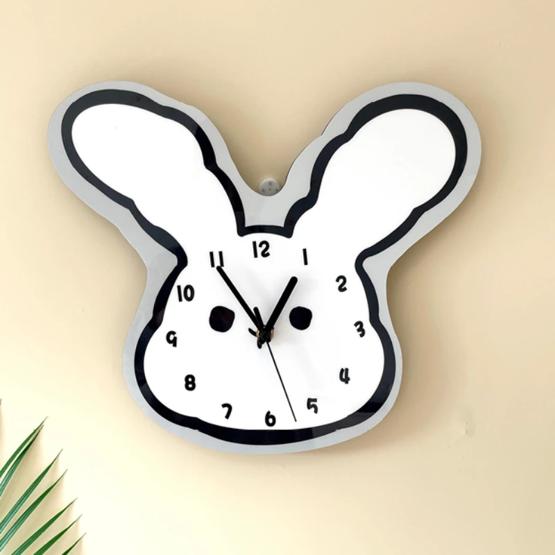 Mute Wall Mounted Clock Cartoon Rabbit Ears Creative Personality Decorated Wall Clock Children's Room Living Room