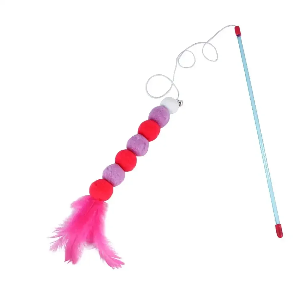 YUEHAO Pet Supplies Kitten Cat Toy Interactive Toy Soft Feather And Bell Beading Cat Toy Red