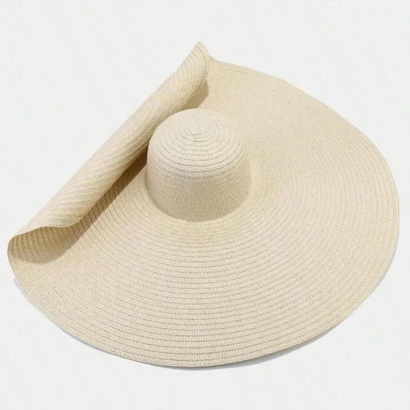 หมวกฟางชายหาดฤดูร้อนปีกกว้างพับได้ขนาดใหญ่ หมวกป้องกันสําหรับการเดินทางและการป้องกันรังสียูวีกลางแจ้ง น้ําหนักเบา