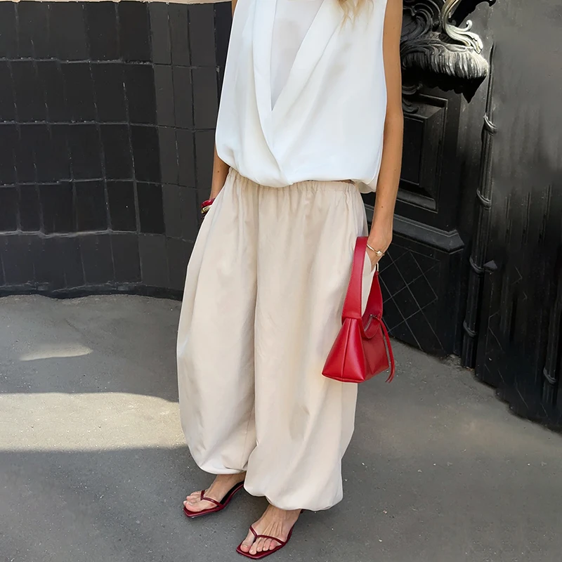 Ticketsx Autumn Oversized Lantern Pants Women's Casual Loose Breathable Wide Leg Pants Female Fashion Streetwear Pleated Pants