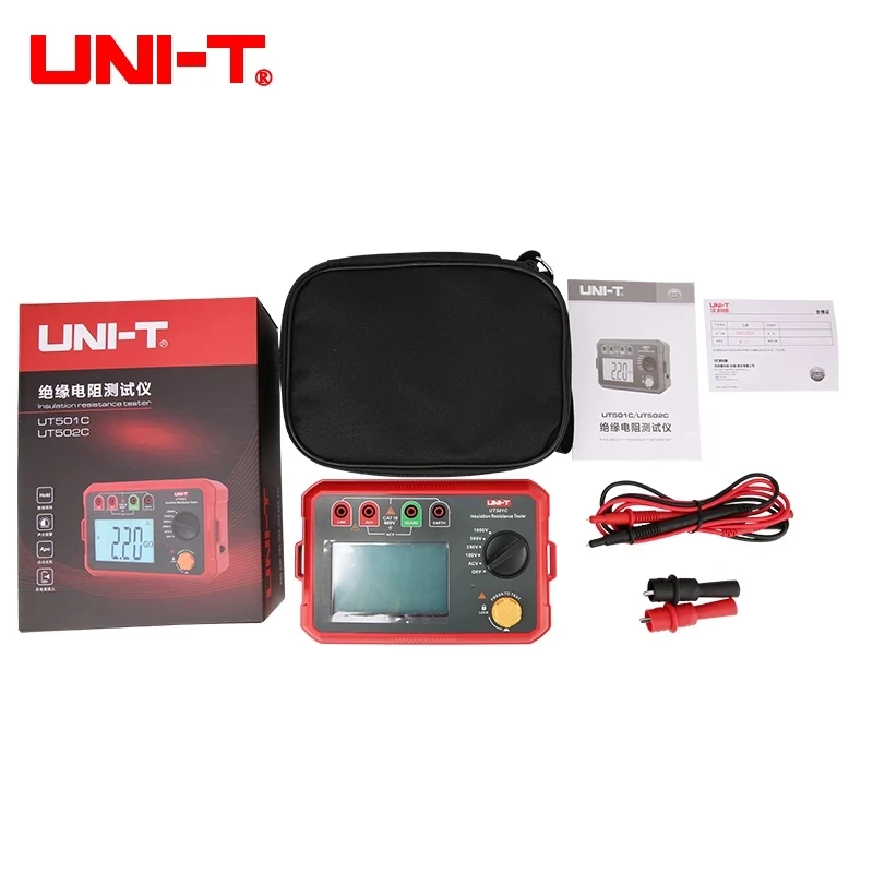 UNI-T Insulation Resistance Tester UT501C 100V 250V 500V 1000V Digital Megohmmeter 5GΩ High Voltage Motor Cable Ohm Megommeter