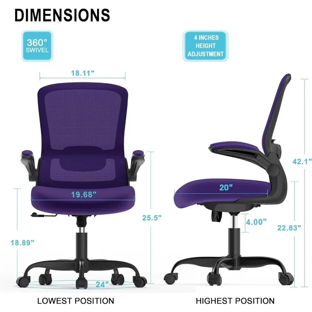 Ergonomic Desk Chair with Adjustable Lumbar Support High Back Mesh Computer Chair with Flip-up Armrests Passed Task Chairs