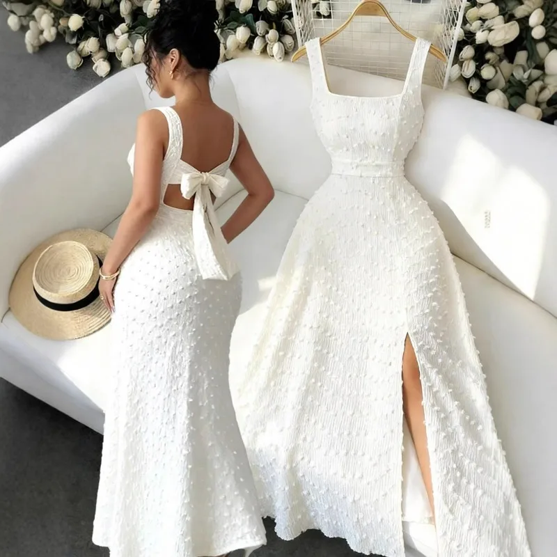 Summer New Elegant Temperament Jacquard Split Vest Halter Dress Exquisite Simple Casual Fashion Personality Niche High Value